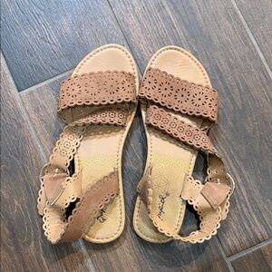 Qupid Tan Perforated Sandals